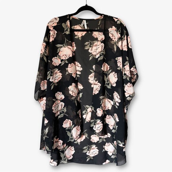 Live 4 Truth Sweaters - Live 4 Truth Sheer Dark Floral Kimono Cover Up Womens Extra Large Festival Boho
